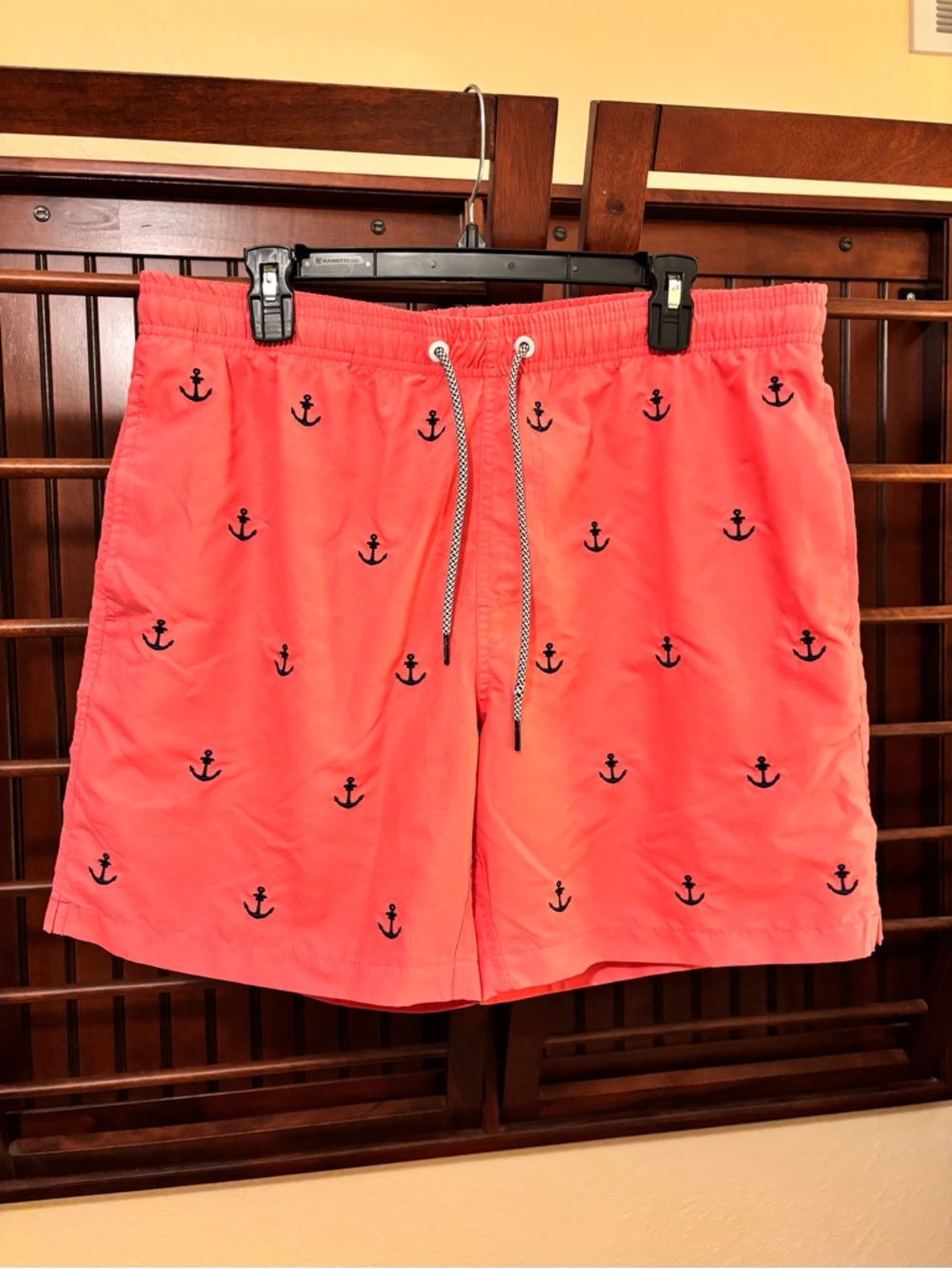 Maagmic Men's Coral Anchor Print Swim Trunks with Drawstring